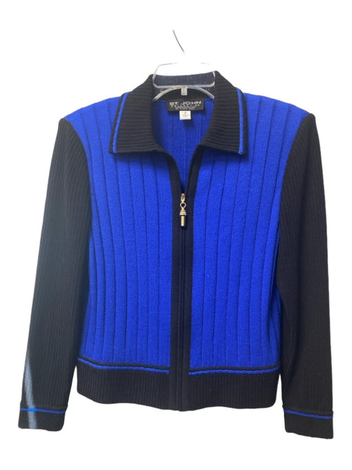 St John Collection Size 2 Black & Blue Knit Color Block Front Zip Sweater Black & Blue / 2