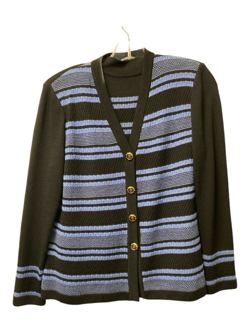 St John Collection Size 2 Blue & Black Knit V Neck Horizontal Stripe Sweater Set Blue & Black / 2