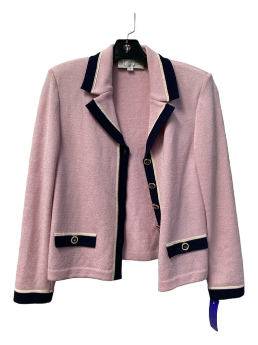 St John Collection Size 2 Pink & Navy Knit Collared Button Faux Pocket Jacket Pink & Navy / 2
