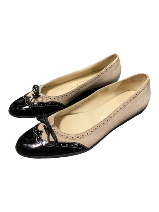 Salvatore Ferragamo Shoe Size 7.5 Taupe & Black Suede Patent Leather Flat Shoes Taupe & Black / 7.5