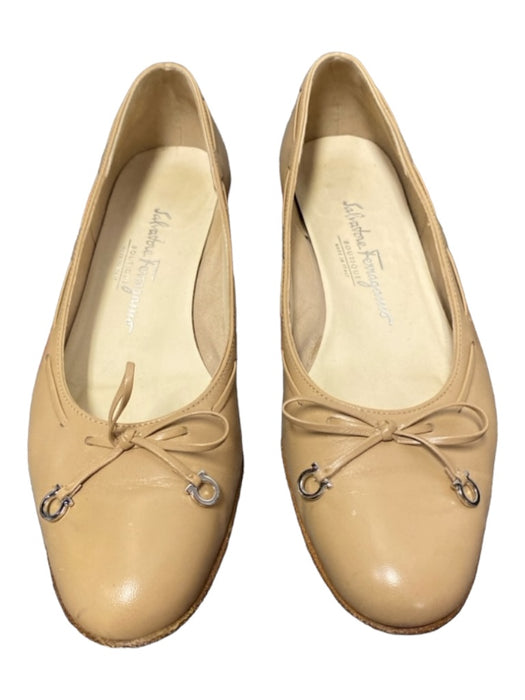 Salvatore Ferragamo Shoe Size 7.5 Tan Leather Almond Toe Bow Detail Flat Shoes Tan / 7.5