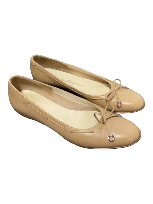 Salvatore Ferragamo Shoe Size 7.5 Tan Leather Almond Toe Bow Detail Flat Shoes Tan / 7.5