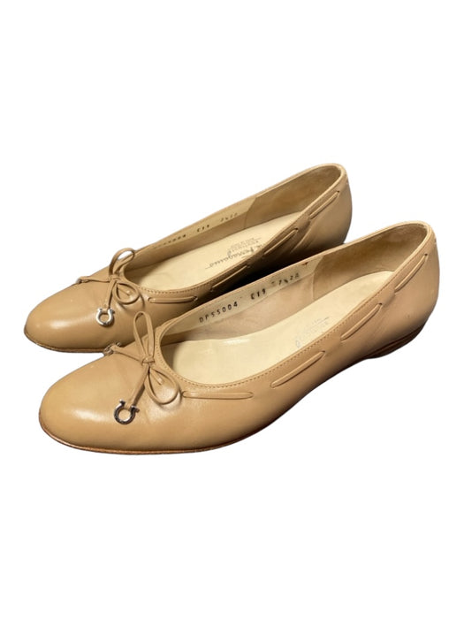 Salvatore Ferragamo Shoe Size 7.5 Tan Leather Almond Toe Bow Detail Flat Shoes Tan / 7.5