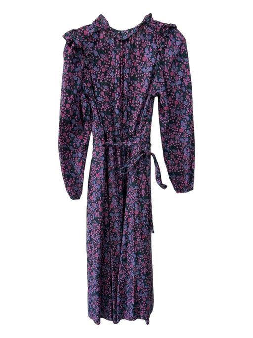 XiRENA Size S Black Blue Pink Cotton Paisley Round Split Neck Long Sleeve Dress Black Blue Pink / S