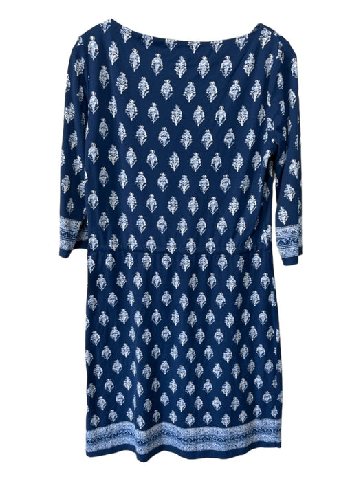 J Mclaughlin Size M Blue & White Nylon Blend Printed Wide Neck 3/4 Sleeve Dress Blue & White / M