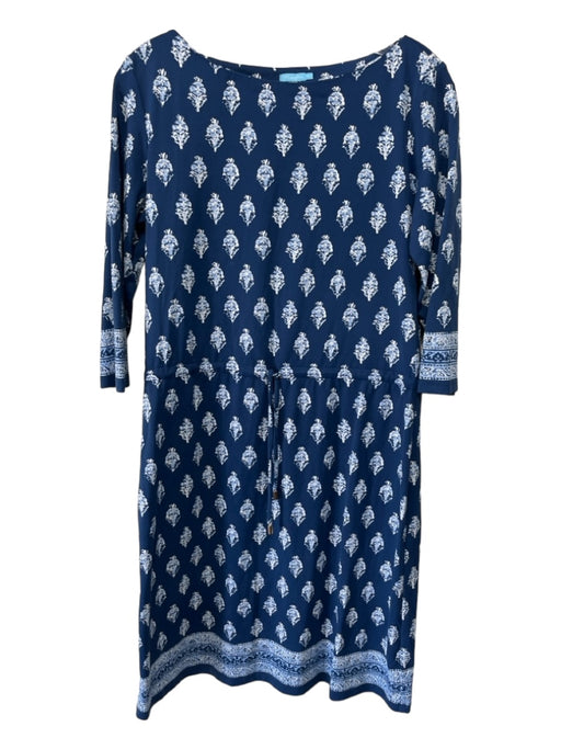 J Mclaughlin Size M Blue & White Nylon Blend Printed Wide Neck 3/4 Sleeve Dress Blue & White / M