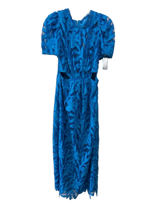 ML Monique Lhuillier Size 6 Blue Polyester Floral Lace Overlay Cutout Maxi Dress Blue / 6