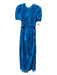 ML Monique Lhuillier Size 6 Blue Polyester Floral Lace Overlay Cutout Maxi Dress Blue / 6