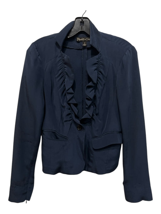 Elizabeth & James Size 4 Navy Blue Silk Button Ruffle Detail Front Pocket Jacket Navy Blue / 4