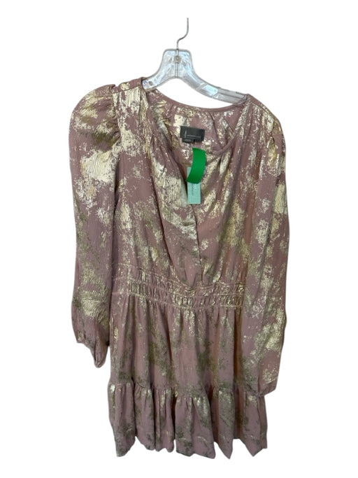 By Anthropologie Size 1X Mauve & Gold Polyester Long Balloon Sleeve Dress Mauve & Gold / 1X