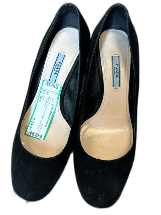 Prada Shoe Size 38.5 Black & Gold Suede Block Heel Round Toe Pumps Black & Gold / 38.5