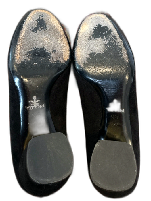 Prada Shoe Size 38.5 Black & Gold Suede Block Heel Round Toe Pumps Black & Gold / 38.5