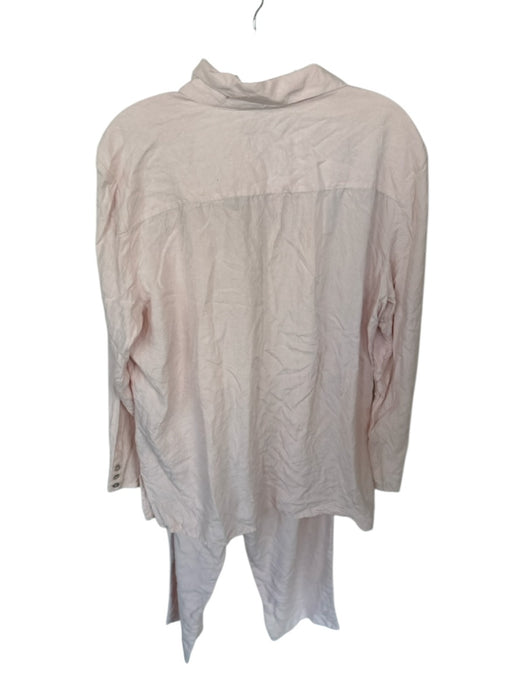 August Silk Size XL Pale Pink Silk Button Down Straight Leg Drawstring Pant Set Pale Pink / XL