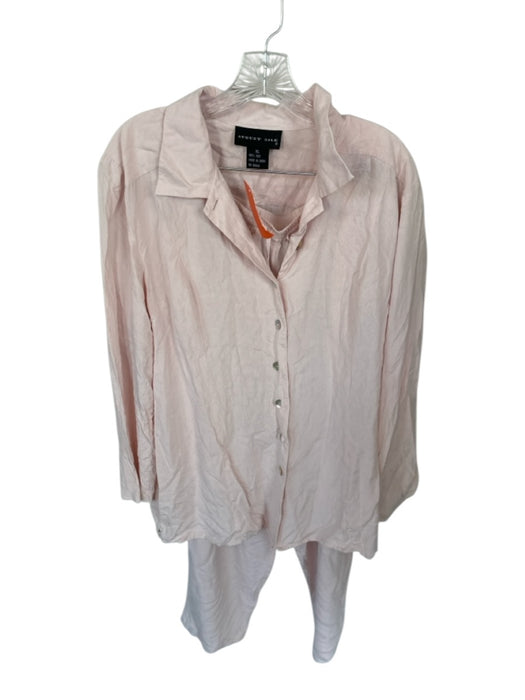 August Silk Size XL Pale Pink Silk Button Down Straight Leg Drawstring Pant Set Pale Pink / XL