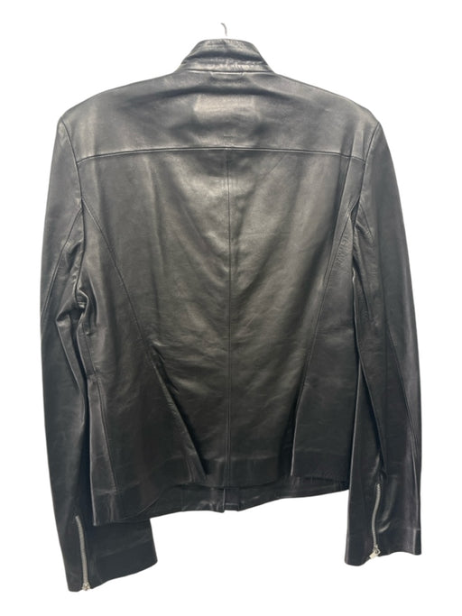 Luciano Barbera Size 42/S Black Leather Zip Front Paneled Mock Neck Jacket Black / 42/S