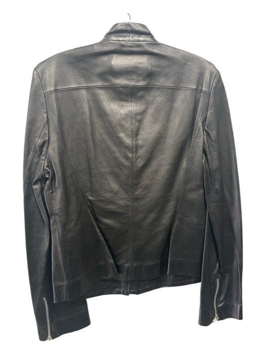 Luciano Barbera Size 42/S Black Leather Zip Front Paneled Mock Neck Jacket Black / 42/S