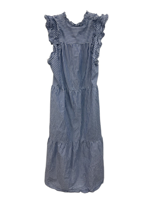 ME+EM Size 6 Blue & White Cotton Striped Sleeveless Button Front Tiered Dress Blue & White / 6