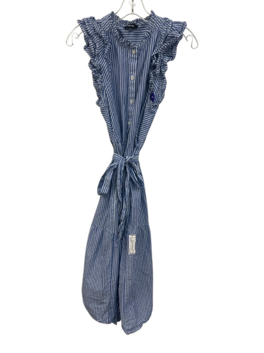 ME+EM Size 6 Blue & White Cotton Striped Sleeveless Button Front Tiered Dress Blue & White / 6