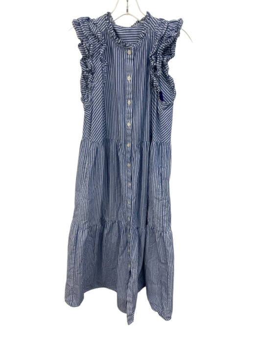 ME+EM Size 6 Blue & White Cotton Striped Sleeveless Button Front Tiered Dress Blue & White / 6