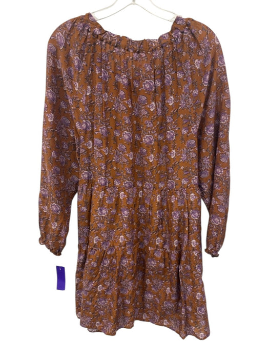 XiRENA Size M Brown & Purple Cotton & Silk Floral Wide Neck Tiered Dress Brown & Purple / M