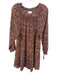 XiRENA Size M Brown & Purple Cotton & Silk Floral Wide Neck Tiered Dress Brown & Purple / M