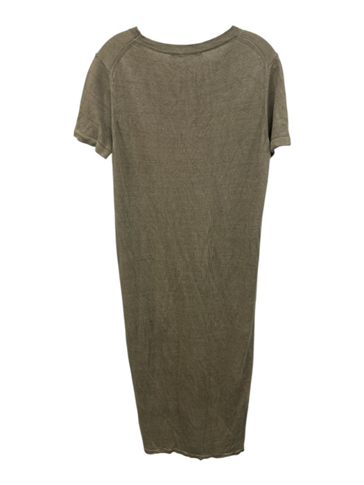 Jenni Kayne Size M Gray Green Linen Knit Short Sleeve Ribbed Hem T Shirt Dress Gray Green / M