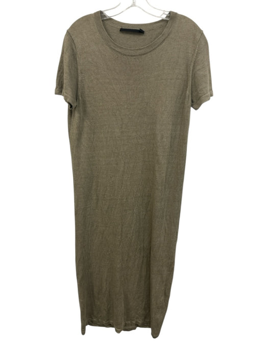 Jenni Kayne Size M Gray Green Linen Knit Short Sleeve Ribbed Hem T Shirt Dress Gray Green / M