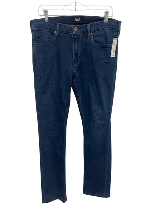 Paige Size 33 Dark Wash Rayon Blend Mid Rise Zip & Button Slim Straight Jeans Dark Wash / 33