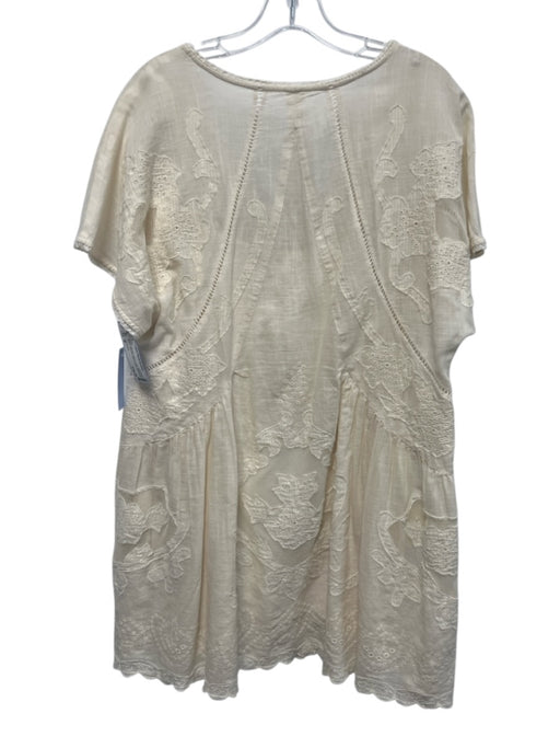 Free People Size M Cream Viscose Eyelet Lace Detail Cap Sleeve Babydoll Dress Cream / M