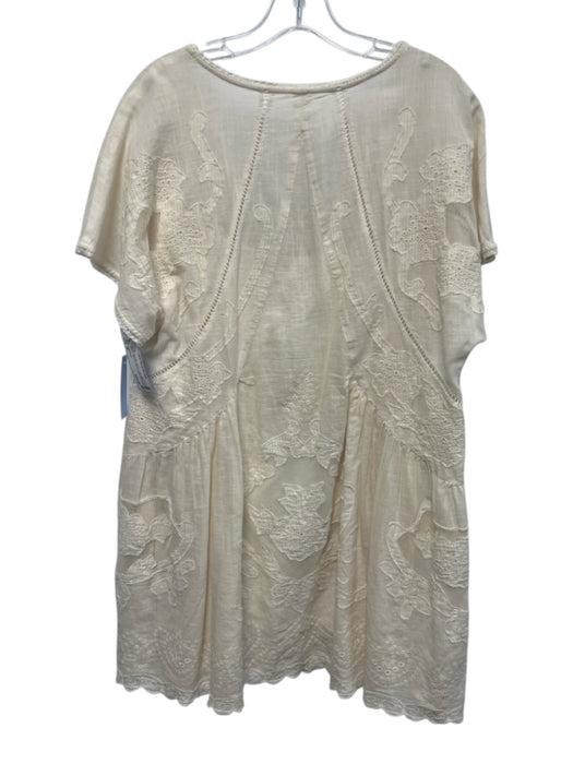 Free People Size M Cream Viscose Eyelet Lace Detail Cap Sleeve Babydoll Dress Cream / M