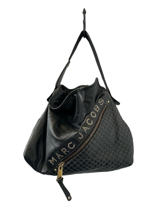 Marc Jacobs Black & Gold Leather Studded Logo Top Handles Bag Black & Gold / L