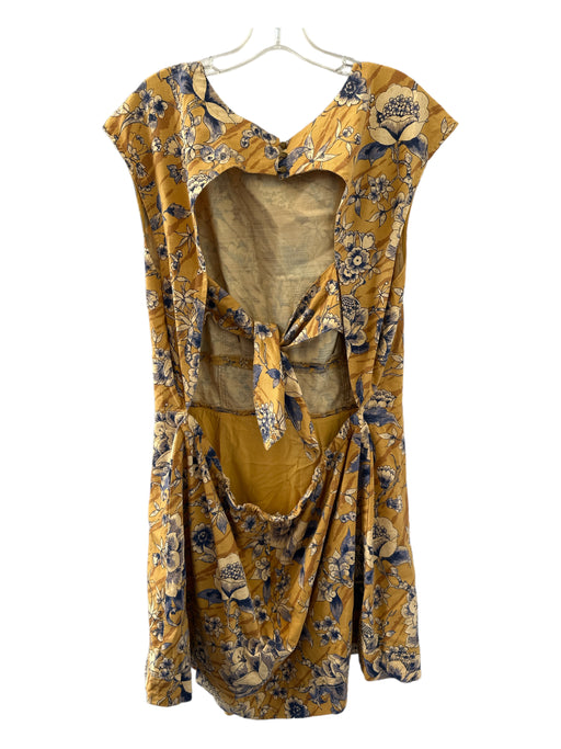 By Anthropologie Size 24 Yellow & Blue Cotton Sleeveless Floral Open Back Dress Yellow & Blue / 24