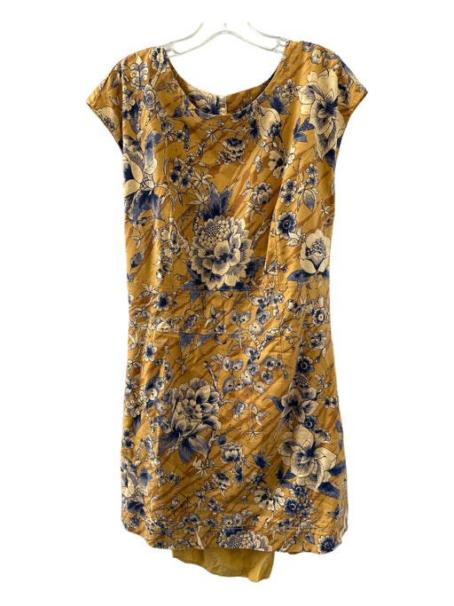 By Anthropologie Size 24 Yellow & Blue Cotton Sleeveless Floral Open Back Dress Yellow & Blue / 24