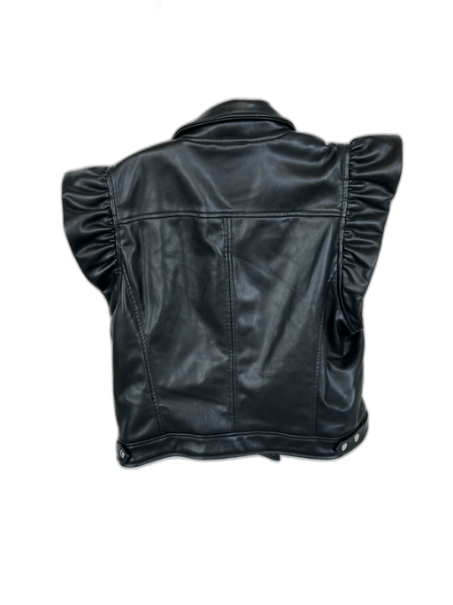 BlankNYC Size XL Black Vegan Leather Ruffle Sleeves SHW Moto Vest Black / XL