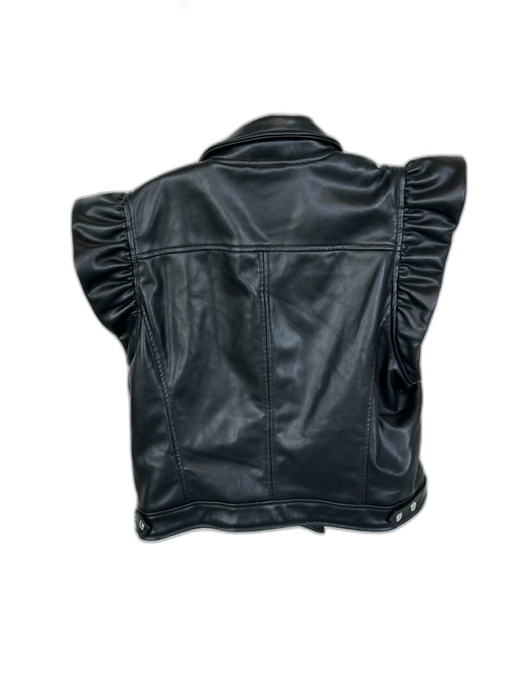 BlankNYC Size XL Black Vegan Leather Ruffle Sleeves SHW Moto Vest Black / XL