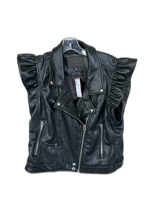 BlankNYC Size XL Black Vegan Leather Ruffle Sleeves SHW Moto Vest Black / XL