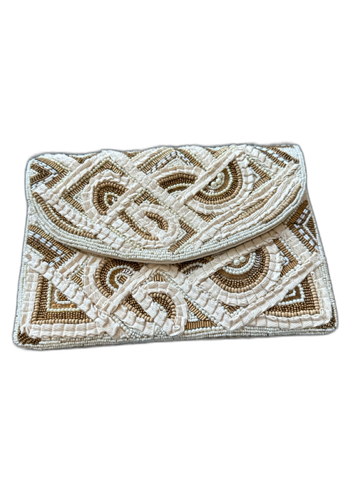 Antik Kraft Beige & Brown Cotton Blend Abstract Beaded Purse Beige & Brown / One Size