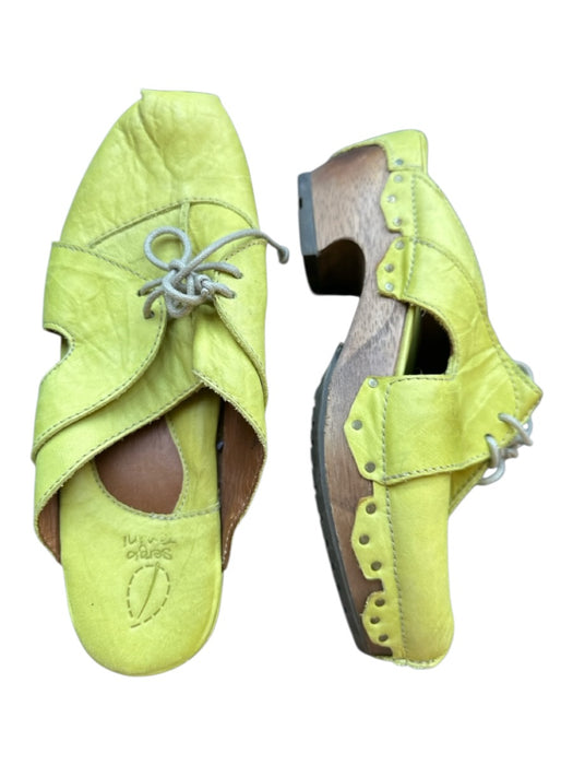 Sergio Tomani Shoe Size 7 Chartreuse Leather Wood Platform Lace Up Sandals Chartreuse / 7