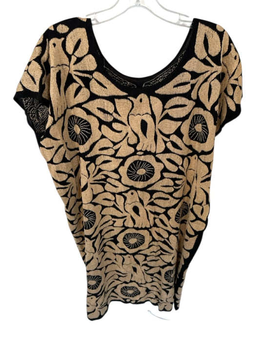 Size Est xl Black & Tan Short Sleeve Embroidered Midi Dress Black & Tan / Est xl