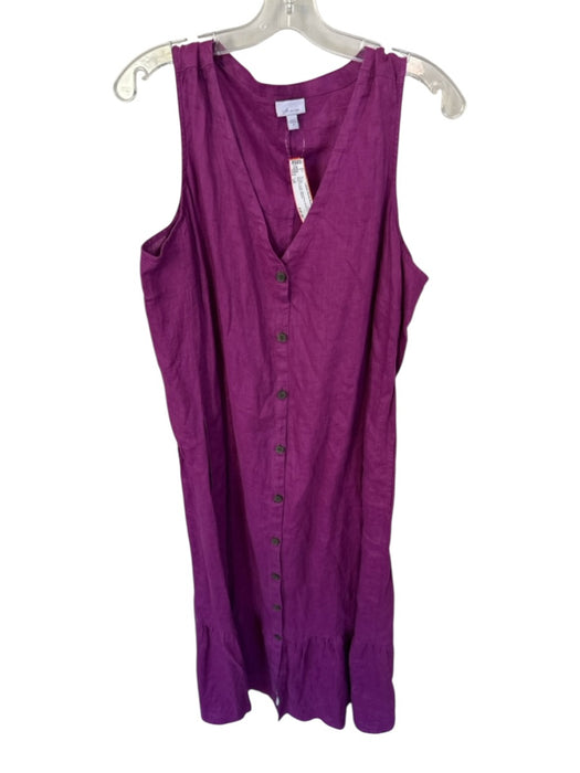 J. Jill Size 2X Purple Linen Sleeveless Button Down Maxi V Neck Dress Purple / 2X