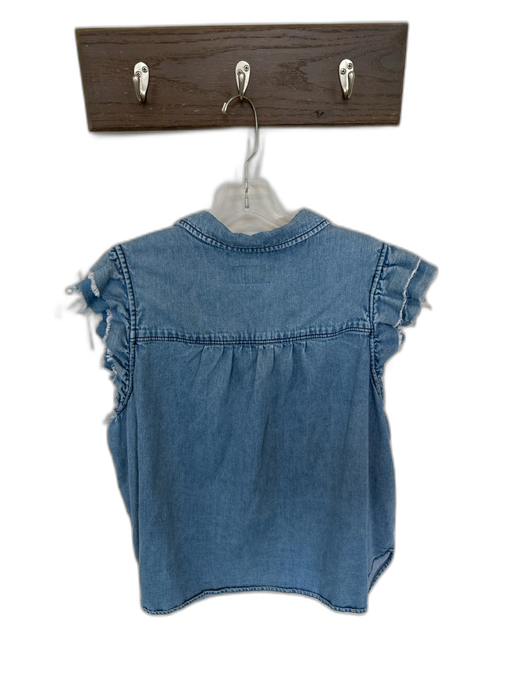 Pilcro Size 2X Med Light Wash Cotton Short Sleeve Raw Hem Button Down Denim Top Med Light Wash / 2X