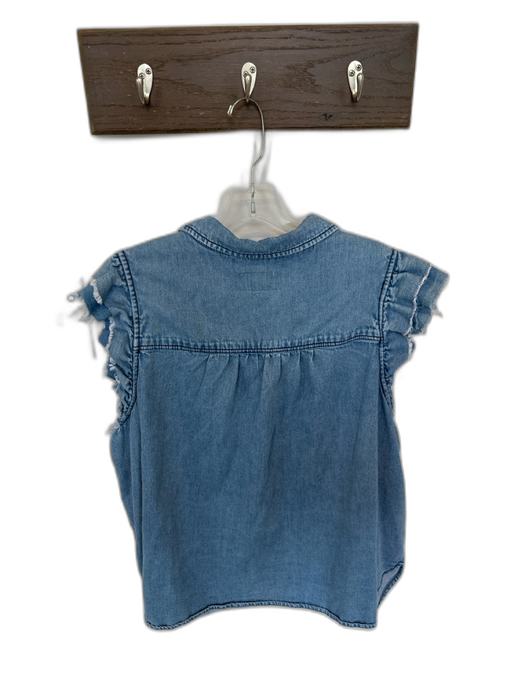 Pilcro Size 2X Med Light Wash Cotton Short Sleeve Raw Hem Button Down Denim Top Med Light Wash / 2X
