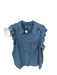 Pilcro Size 2X Med Light Wash Cotton Short Sleeve Raw Hem Button Down Denim Top Med Light Wash / 2X