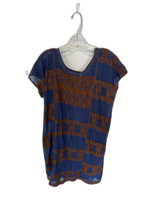 Uncle Frank Size XL Navy & Brown Mesh Overlay Cap Sleeve Embroidered Dress Navy & Brown / XL