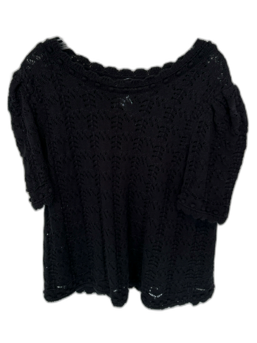 By Anthropologie Size 2X Black Cotton Short Sleeve Crochet Pom Pom Top Black / 2X