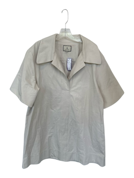 Tuckernuck Size XXL Bone Cotton Blend Short Sleeve Collar Split Neck Dress Bone / XXL