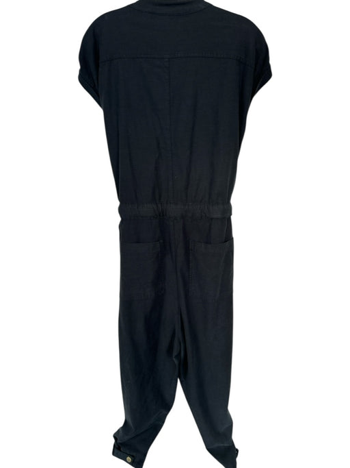 By Anthropologie Size 1X Black Cap Sleeve Front Zip Zipper Pockets Jumper Black / 1X