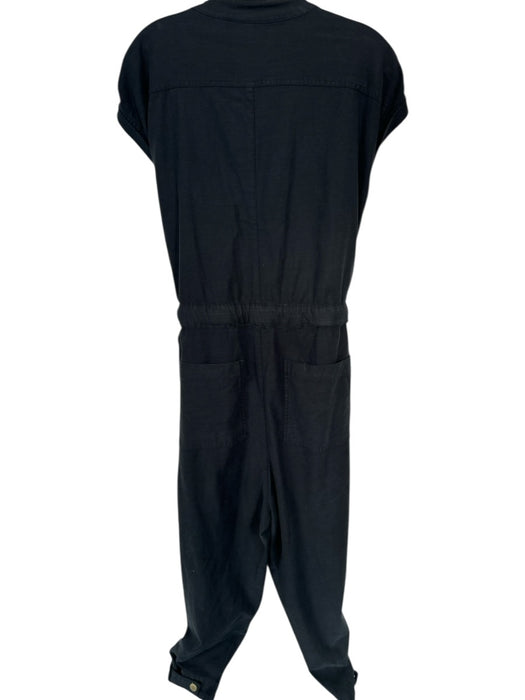 By Anthropologie Size 1X Black Cap Sleeve Front Zip Zipper Pockets Jumper Black / 1X