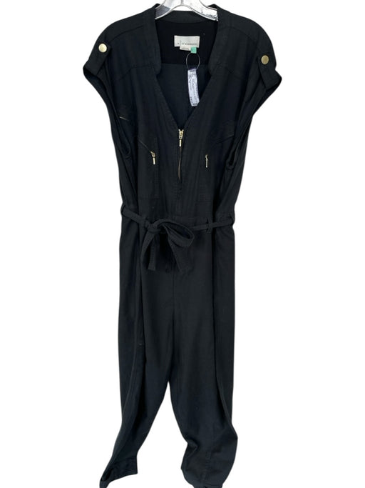 By Anthropologie Size 1X Black Cap Sleeve Front Zip Zipper Pockets Jumper Black / 1X