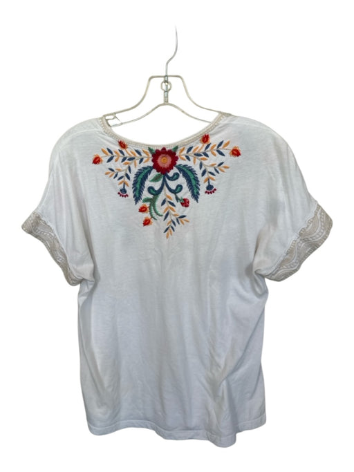 Los Angeles Apparel Size Est S White & Multi Cotton Embroidered Cap Sleeve Top White & Multi / Est S
